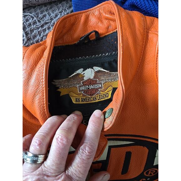 C17 Vintage Harley Davidson Leather Jacket Sz LG Zip Sleeve Stretch Waist - Picture 8 of 8